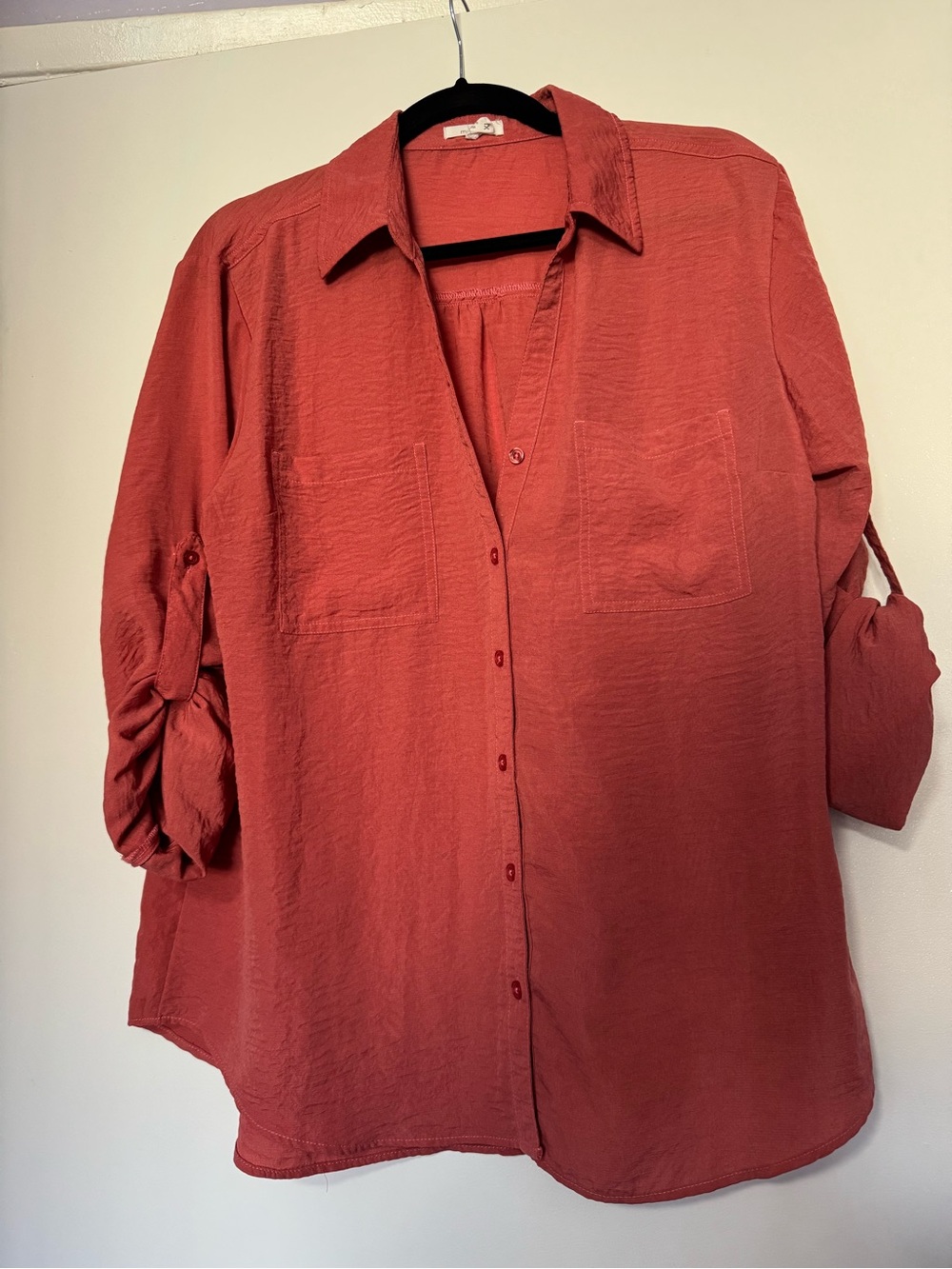 Maurices Button-Down Shirt in Rust Red